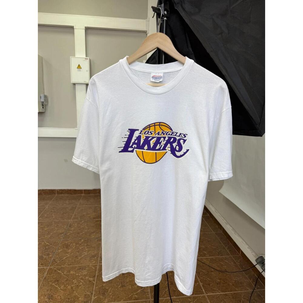 90S Los Angeles Lakers Hanes T-Shirt Retro Rare Size L Color White